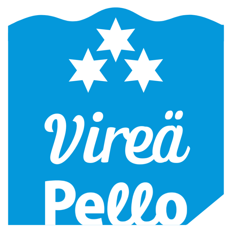 Vireä Pello -logo, jossa sinisellä pohjalla valkoisella tekstillä sanat 