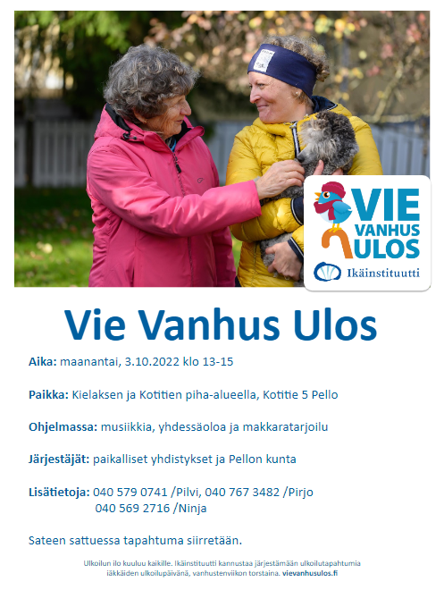 Ilmoitus Vie Vanhus ulos -tapahtumasta.