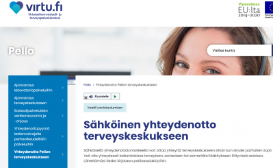 Pellon terveyskeskuksen virtu.fi-sivu.