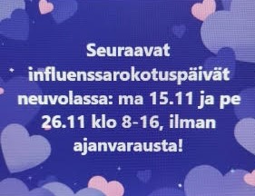 Influenssarokotuspäivät 15.11. ja 26.11.