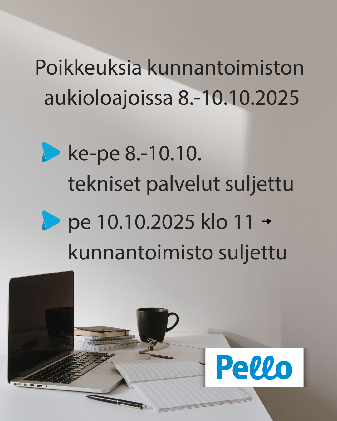 Poikkeuksia kunnantoimiston aukioloajoissa 8.-10.10.2025