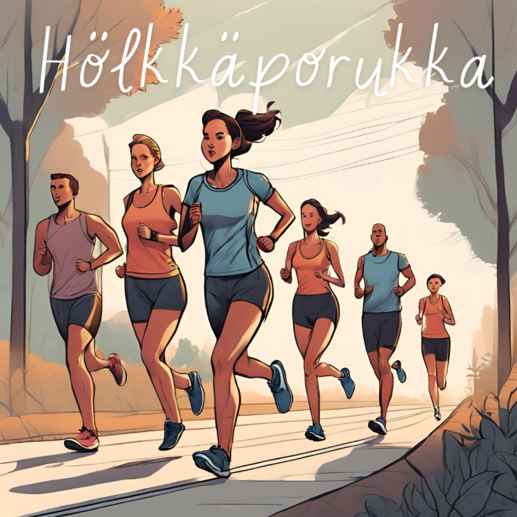 Piirroskuva kuudesta lenkkeilijästä.