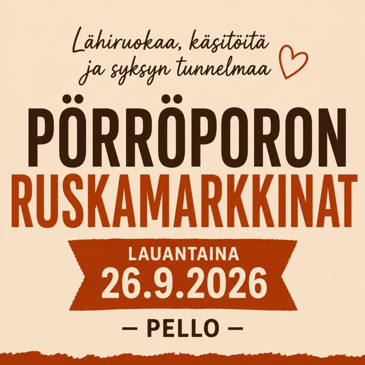 Tapahtuman mainos, jossa ilmoitusosan tekstit rusehtavalla pohjalla.